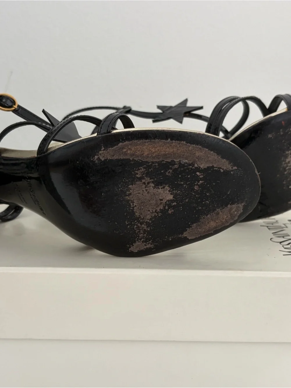 Saint Laurent Black Patent Star-Strap Heels - Picture 3 of 4